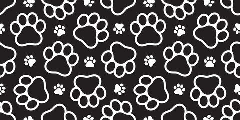 Fototapeta na wymiar Dog Paw seamless pattern vector footprint kitten puppy tile cartoon background isolated repeat wallpaper illustration black