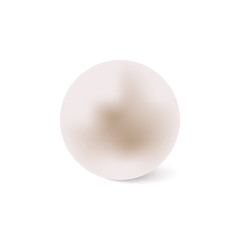 Shiny natural white sea pearl with light effects isolated on white background. Vector illustration.