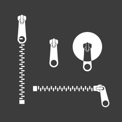 Icon zipper set. Zippered lock. Closed zipper. Fastener. Vector illustration