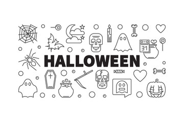 Halloween horizontal vector Holiday outline illustration