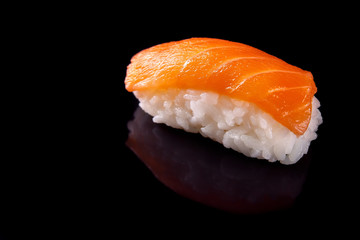 Macro shot of sushi on dark backgorund