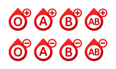 Blood type in the form of a drop of blood vector icons. Different blood types vector illustration. Blood test