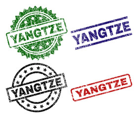 YANGTZE seal prints with corroded style. Black, green,red,blue vector rubber prints of YANGTZE text with corroded style. Rubber seals with round, rectangle, medallion shapes.