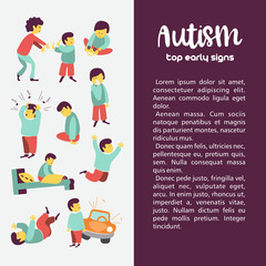 Autism. Early signs of autism syndrome in children. Vector illustration.