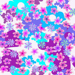 Fototapeta na wymiar Vector floral multicolored pattern set of different flowers on a light background biological motif, floral vortex
