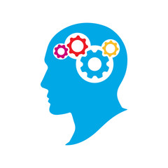 Silhouette human head with gears. Thinking brain vector illustration