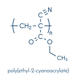 Poly(ethyl cyanoacrylate) polymer, chemical structure. Polymerized (set) form of ethyl cyanoacrylate instant glue. Skeletal formula.