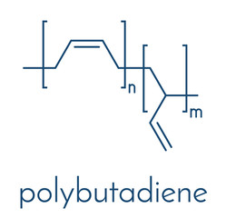 Polybutadiene (butadiene rubber) polymer, chemical structure. Used in manufacture of tires, golf balls, etc. Skeletal formula.