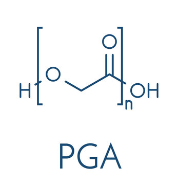 Polyglycolide (PGA) biodegradable polymer. Used in absorbable sutures. Skeletal formula.