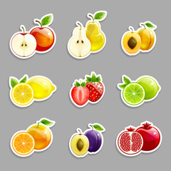 Set of Labels from  Bright Fruits and Their Halves