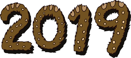 New Year's 2019 letters of brown wild boar