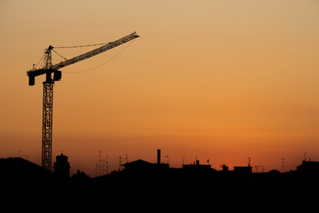 construction site in the city at sunset