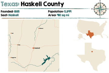 Detailed map of Haskell county in Texas, USA.
