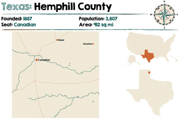 Detailed map of Hemphill county in Texas, USA.