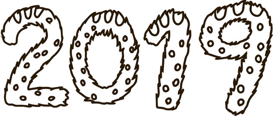 New Year's 2019 letters of brown wild boar