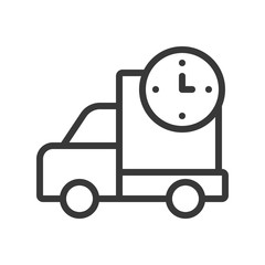 delivery truck and clock sign, fast shipping icon, outline design editable stroke pixel perfect