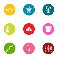 Angling icons set. Flat set of 9 angling vector icons for web isolated on white background