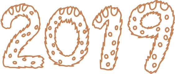 New Year's 2019 letters of brown wild boar
