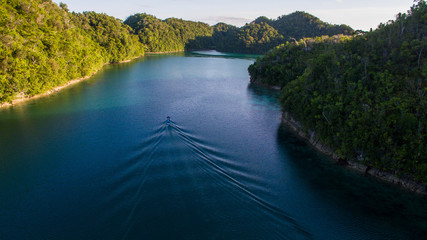Fototapeta na wymiar forrest islands aerial view bird super blue lagune siargao philippines horizon oceanboat lines