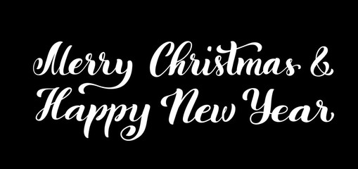 Merry Christmas and happy new year. Modern calligraphy quote with handdrawn lettering. Vector illustration.