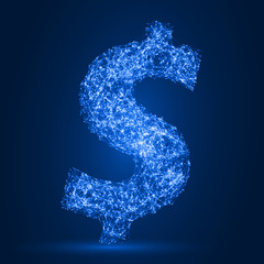 glowing dollar symbol with connected lines. vector illustration