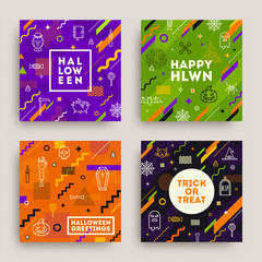 Set of Halloween poster, banner or greeting card. Collection of pattern with Halloween linear signs, symbols  and abstract different shape.