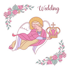 Happy weddings. Vector illustration. Wedding ceremony.  Wedding card, wedding invitation.