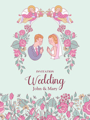 Happy weddings. Vector illustration. Wedding ceremony.  Wedding card, wedding invitation.