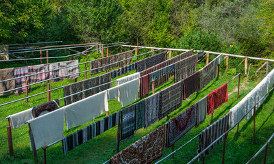 Fototapeta premium woolen blankets that dries on the pole