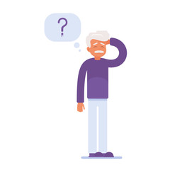 an elderly person has memory problems. a tangle of thoughts over his head. vector illustration of medical content