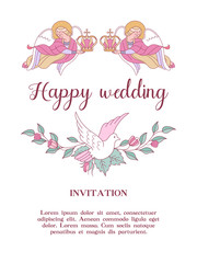 Happy weddings. Vector illustration. Wedding ceremony.  Wedding card, wedding invitation.