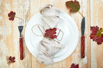 Fall table setting for Thanksgiving day celebration
