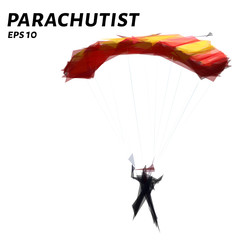 Obraz premium Parachutist from triangles. Low poly skydiver. Vector illustration.