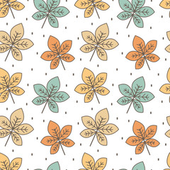 Fototapeta na wymiar cute colorful chestnut leaves seamless vector pattern background illustration