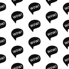 Wow exressive word seamless pattern black on white font
