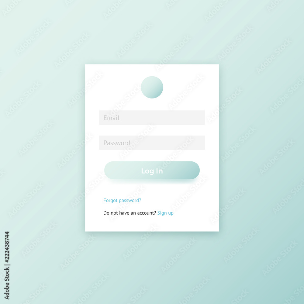 Poster minimal user log in page window vector ui template. mint green clean flat design member login form f