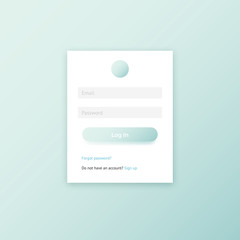 Minimal user log in page window vector UI template. Mint green clean flat design member login form for web and mobile apps.