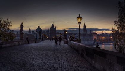 Charles bridge at night with amazing colors