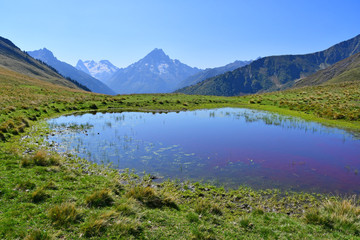 Russia, Caucasus, Arkhyz.  Small unnamed lake on the plateau Gabulu in summer