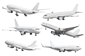 Set of six aircraft isolated from the white background.