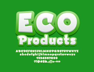 Vector Logo Eco Products with Bright Font. Green and White Play Children Alphabet.