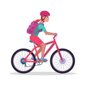Vector illustration woman on a mountain bicycle