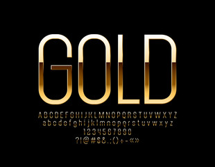 Luxury Golden Font. Elegant Alphabet Letters, Numbers and Symbols.