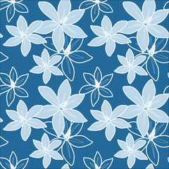  illustration tropical pattern, blue Seamless Hibiscus Pattern