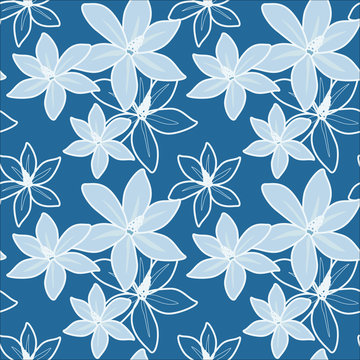  illustration tropical pattern, blue Seamless Hibiscus Pattern