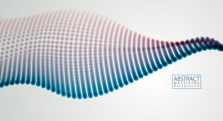 Particles flow abstract design. Blurred round lights vector effect illustration. Mesh of glowing dots, beautiful illustration.