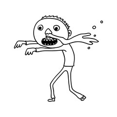 Character walking like zombie. Black and white doodle. Nosebleed.