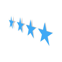 Four blue stars in 3d perspective with shadow.
