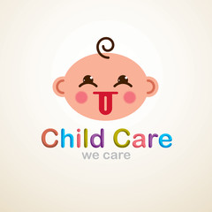 Cute baby cartoon vector flat icon, adorable child showing tongue child emoji. Can be used as a logo.