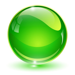 Glass sphere, green 3D vector ball.
